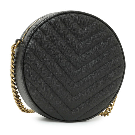Saint Laurent Black Chevron Quilted Grain de Poudre Round Camera Bag Handbags Saint Laurent
