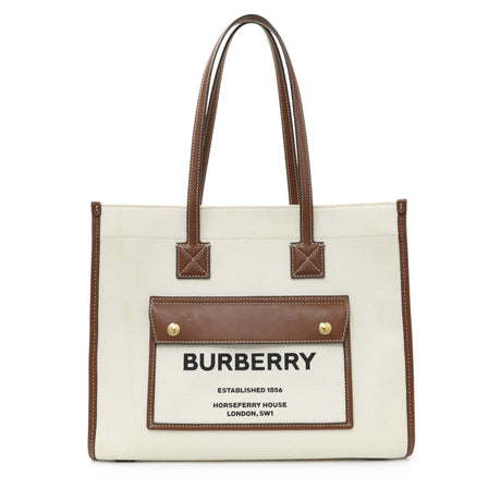 Burberry Canvas Smooth Calfskin Freya Tote Handbags Burberry