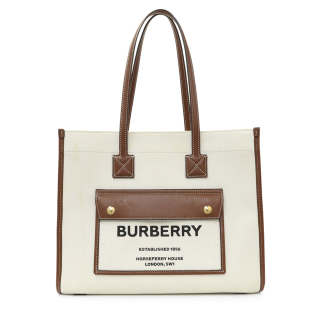Burberry Canvas Smooth Calfskin Freya Tote Handbags Burberry