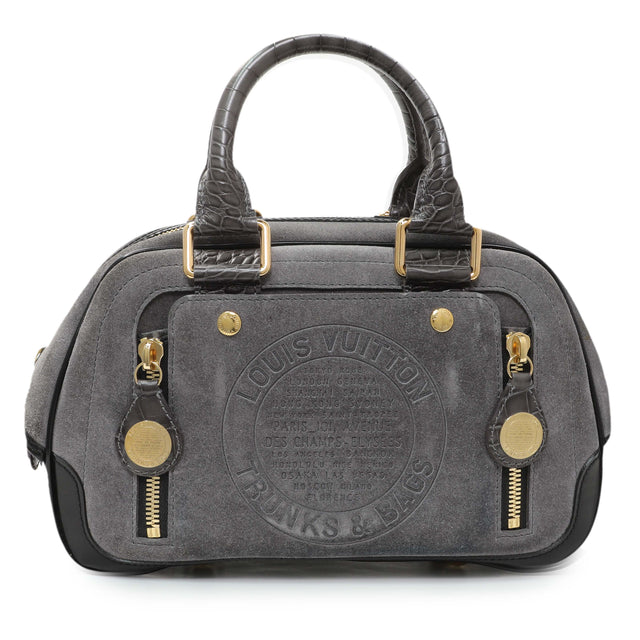 Louis Vuitton Grey Suede Stamped Alligator Embossed Havane Bowler PM Handbags Louis Vuitton