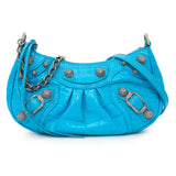 Balenciaga Blue Crocodile Embossed Calfskin Crystal Le Cagole Mini Purse With Chain Handbags Balenciaga