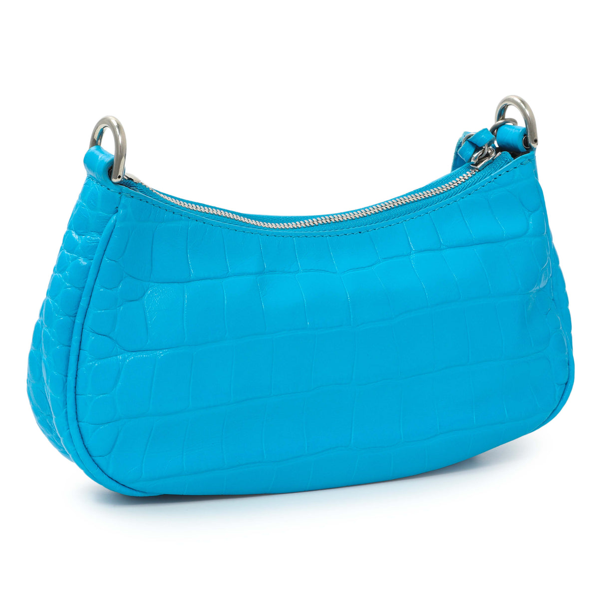 Balenciaga Blue Crocodile Embossed Calfskin Crystal Le Cagole Mini Purse With Chain Handbags Balenciaga