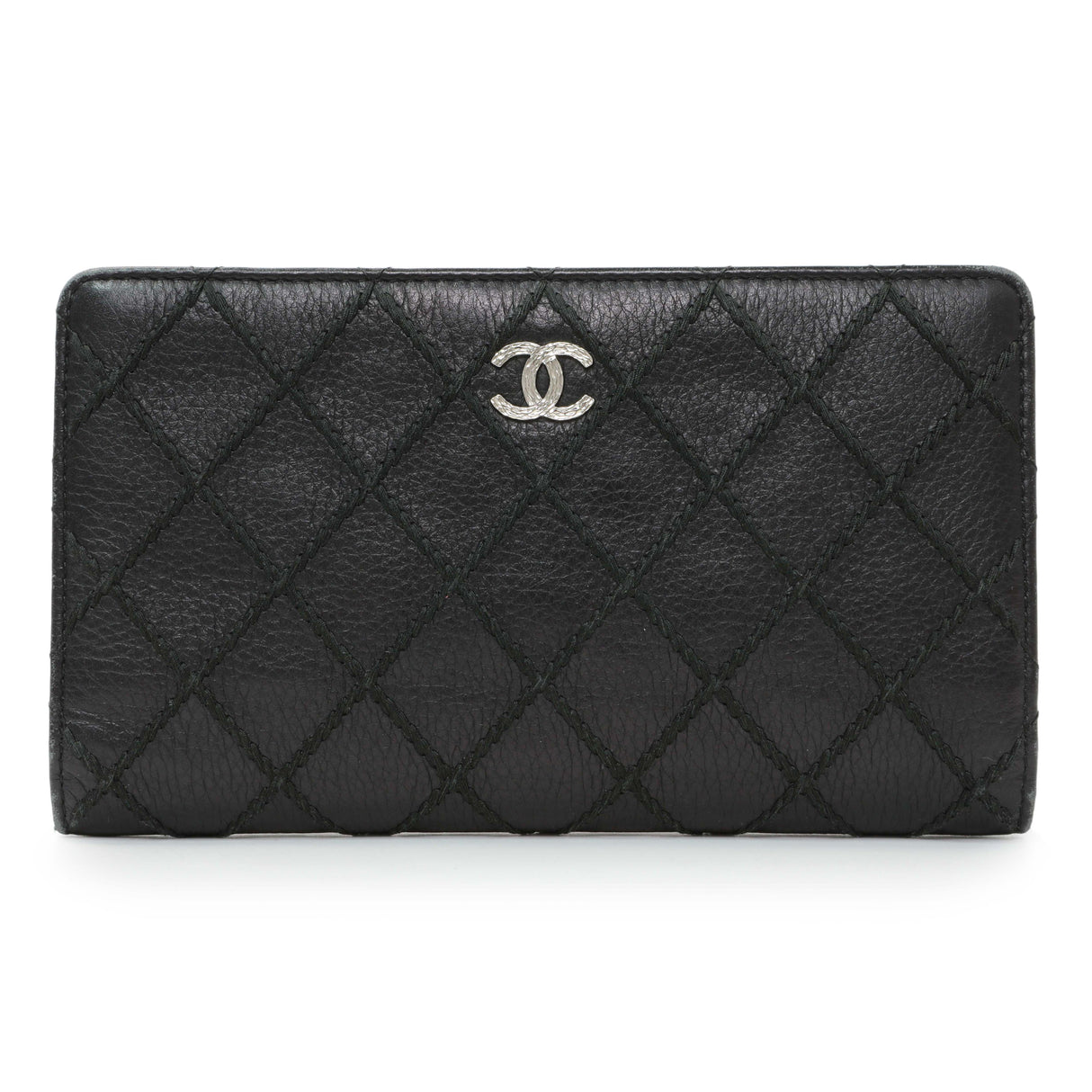 Chanel Black Calfskin Wild Stitch Wallet Accessories Chanel