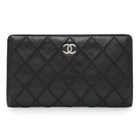 Chanel Black Calfskin Wild Stitch Wallet Accessories Chanel