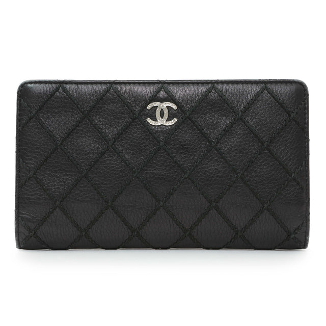 Chanel Black Calfskin Wild Stitch Wallet Accessories Chanel