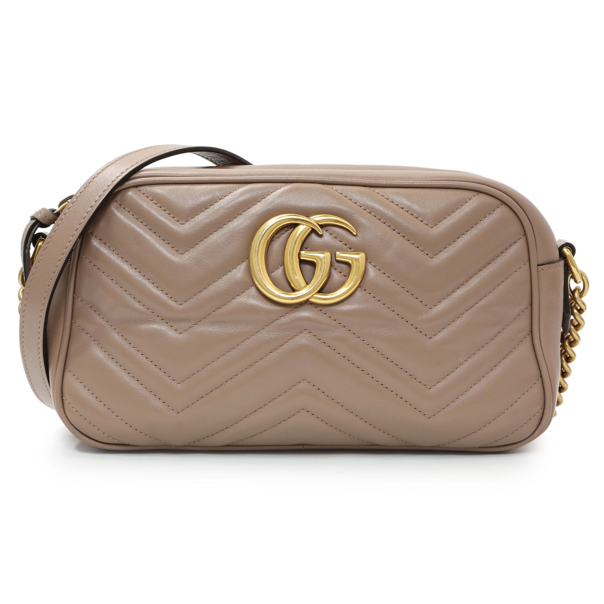 Gucci Porcelain Rose Calfskin Matelasse Small GG Marmont Chain Shoulder Bag