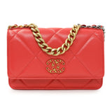 Chanel Red Lambskin Quilted Chanel 19 Wallet On Chain Handbags Chanel