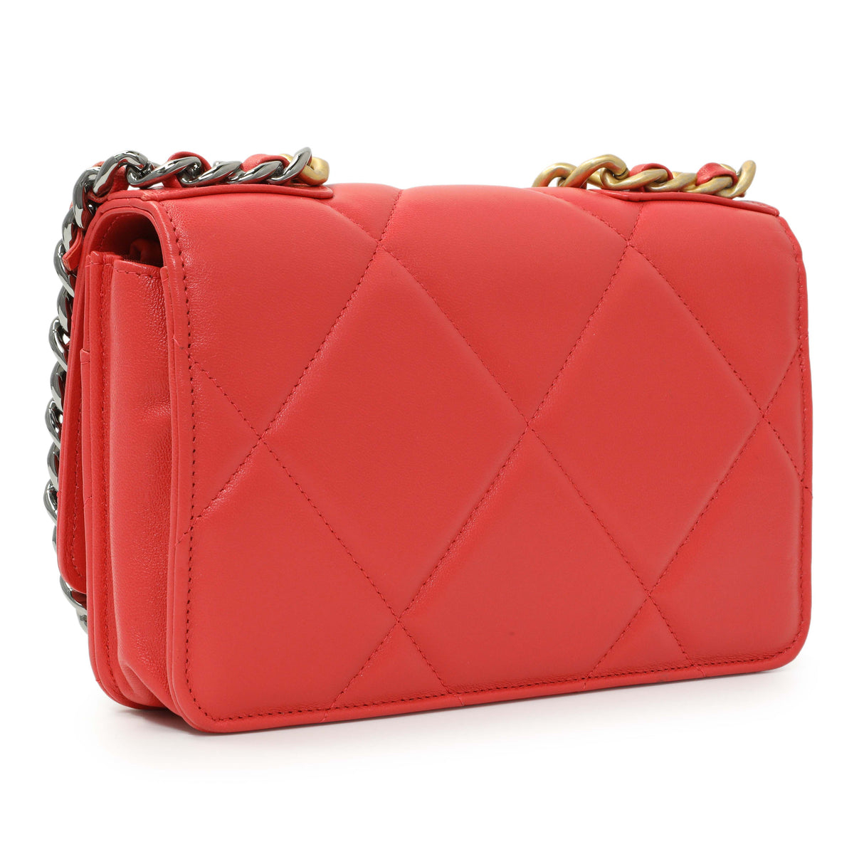 Chanel Red Lambskin Quilted Chanel 19 Wallet On Chain Handbags Chanel
