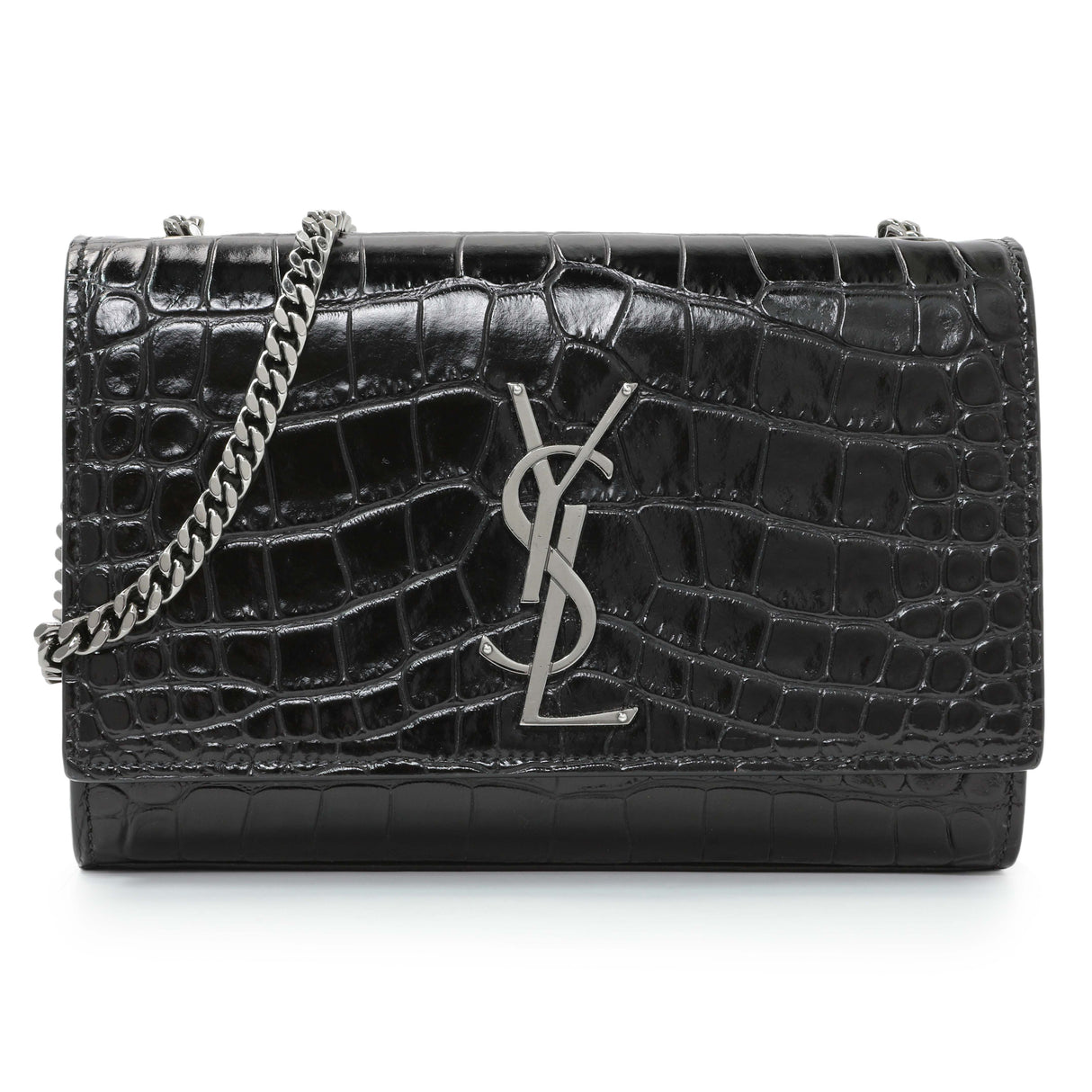 Saint Laurent Calfskin Crocodile Embossed Small Classic Monogram Kate Satchel Handbags Saint Laurent