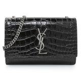 Saint Laurent Calfskin Crocodile Embossed Small Classic Monogram Kate Satchel Handbags Saint Laurent