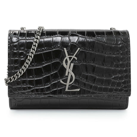 Saint Laurent Calfskin Crocodile Embossed Small Classic Monogram Kate Satchel Handbags Saint Laurent