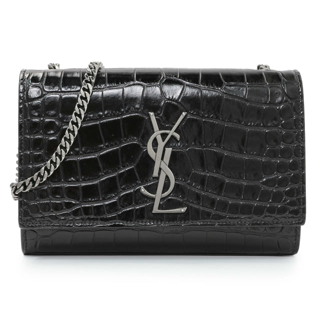 Saint Laurent Calfskin Crocodile Embossed Small Classic Monogram Kate Satchel Handbags Saint Laurent