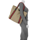 Gucci GG Monogram Medium Web Handle Vertical Tote Dark Brown Handbags Gucci