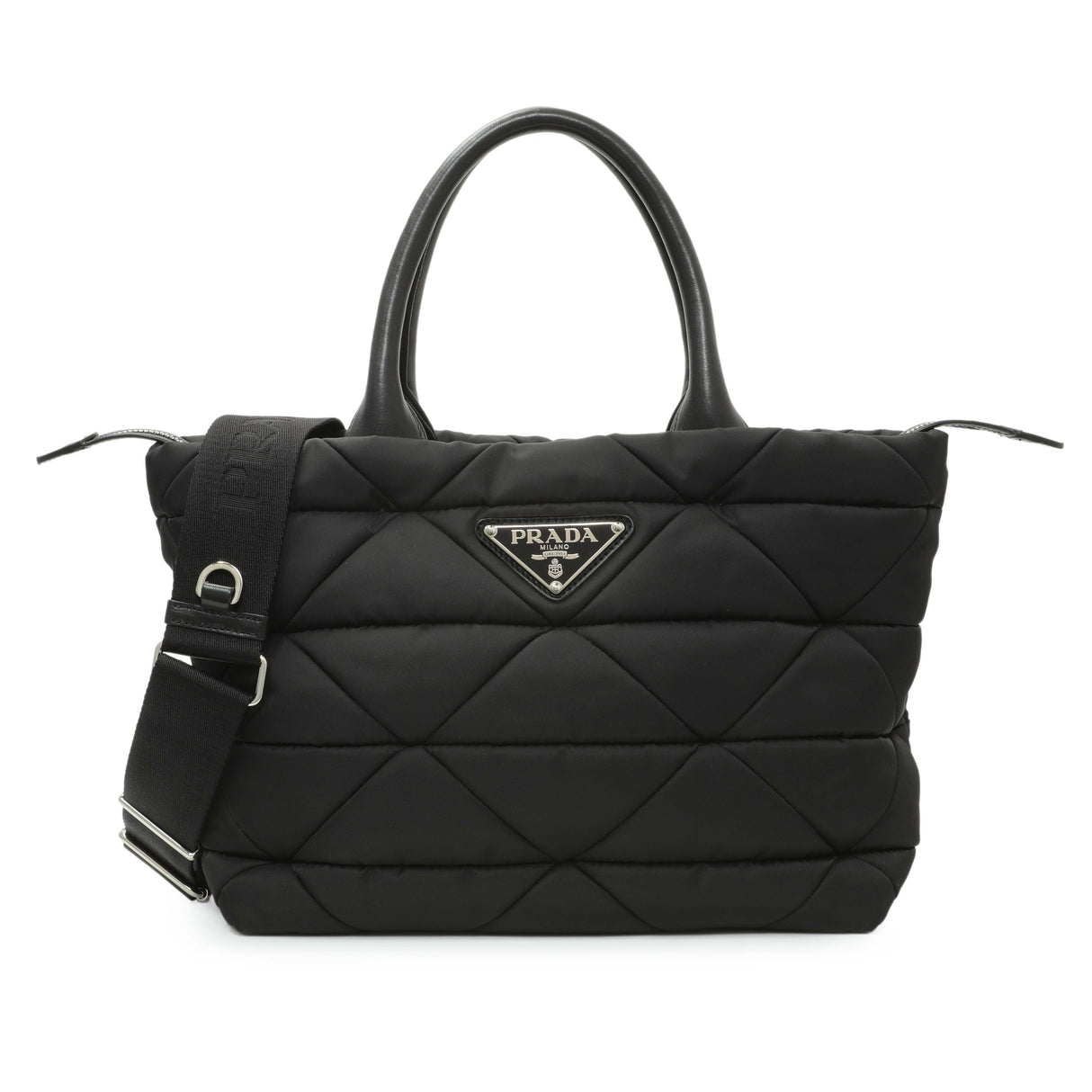 Prada Black Re-Nylon Padded Double Handled Zip Tote Handbags Prada