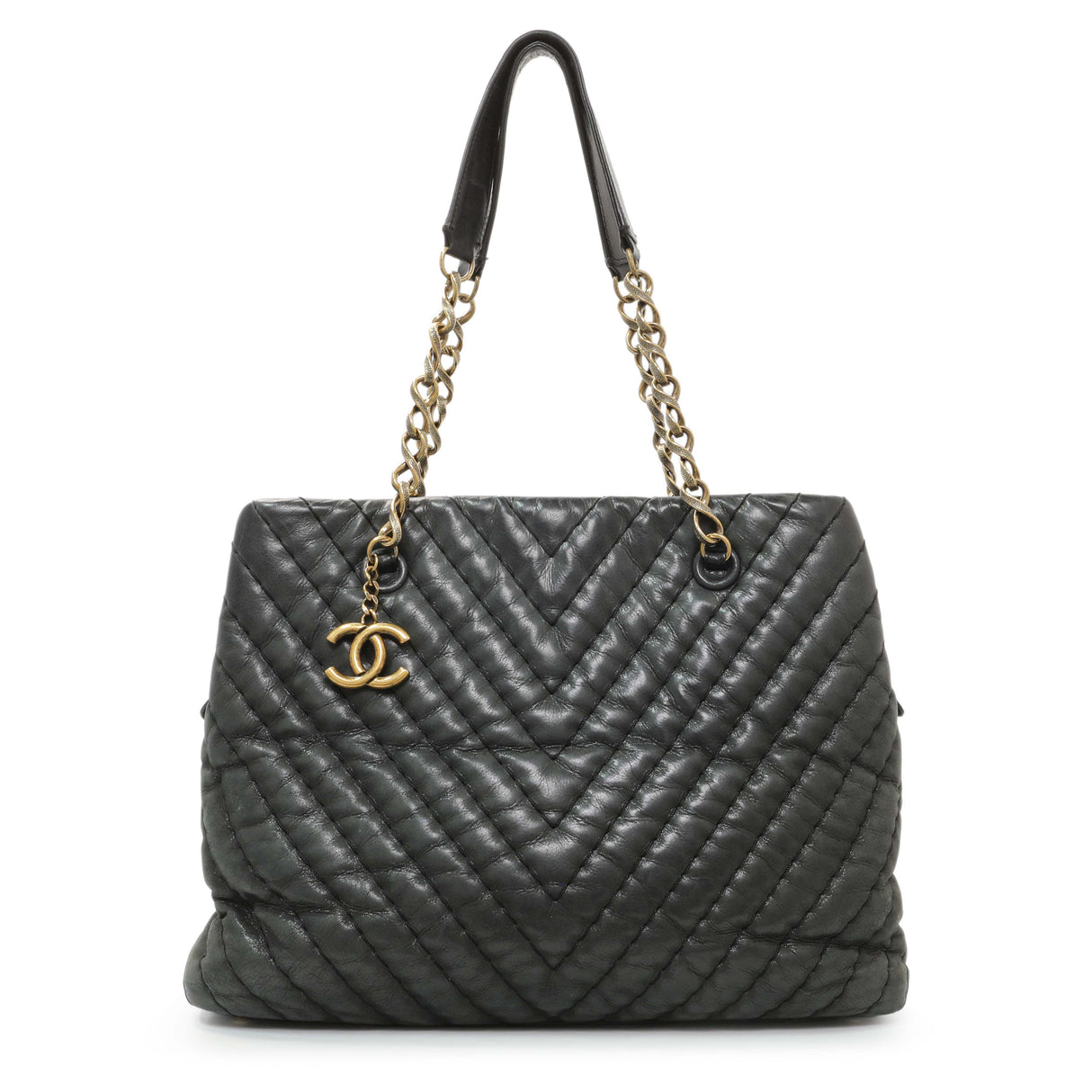Chanel Dark Green Iridescent Calfskin Surpique Tote Handbags Chanel