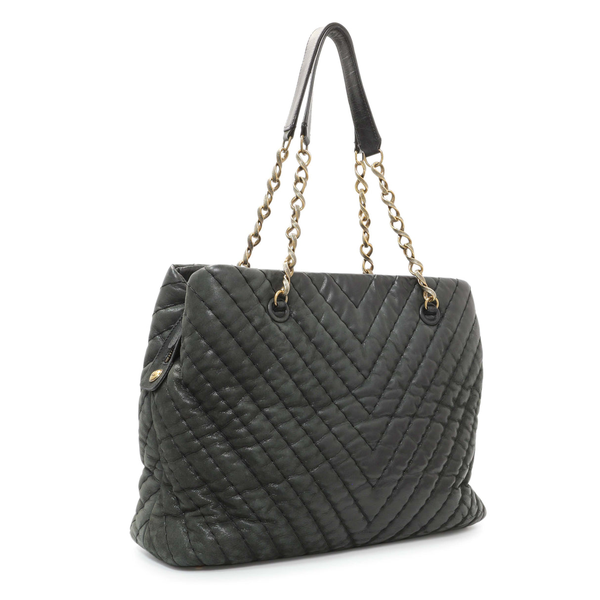 Chanel Dark Green Iridescent Calfskin Surpique Tote Handbags Chanel