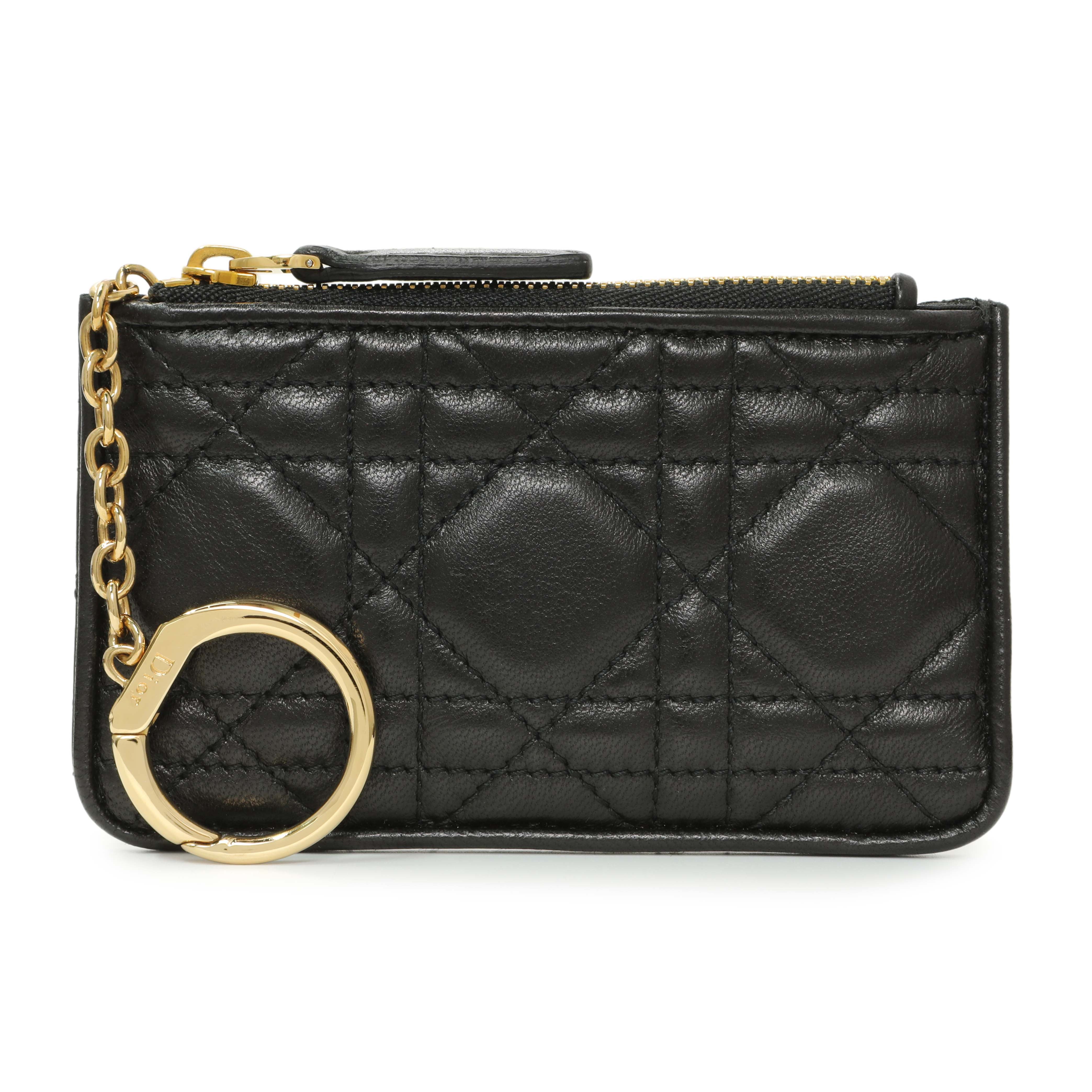 Christian Dior Black Lambskin Cannage Lady Dior Zipped Key Case