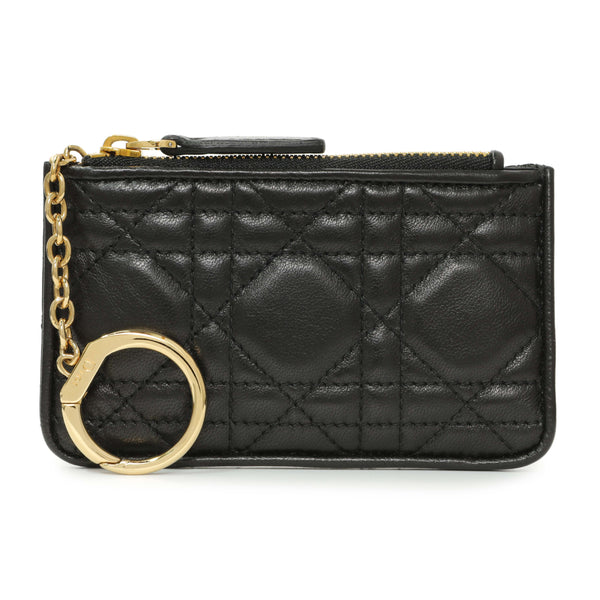 Christian Dior Black Lambskin Cannage Lady Dior Zipped Key Case