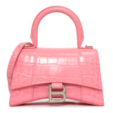 Balenciaga Sweet Pink Crocodile Embossed Hourglass Top Handle Bag XS