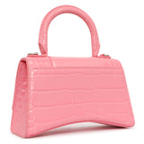 Balenciaga Sweet Pink Crocodile Embossed Hourglass Top Handle Bag XS