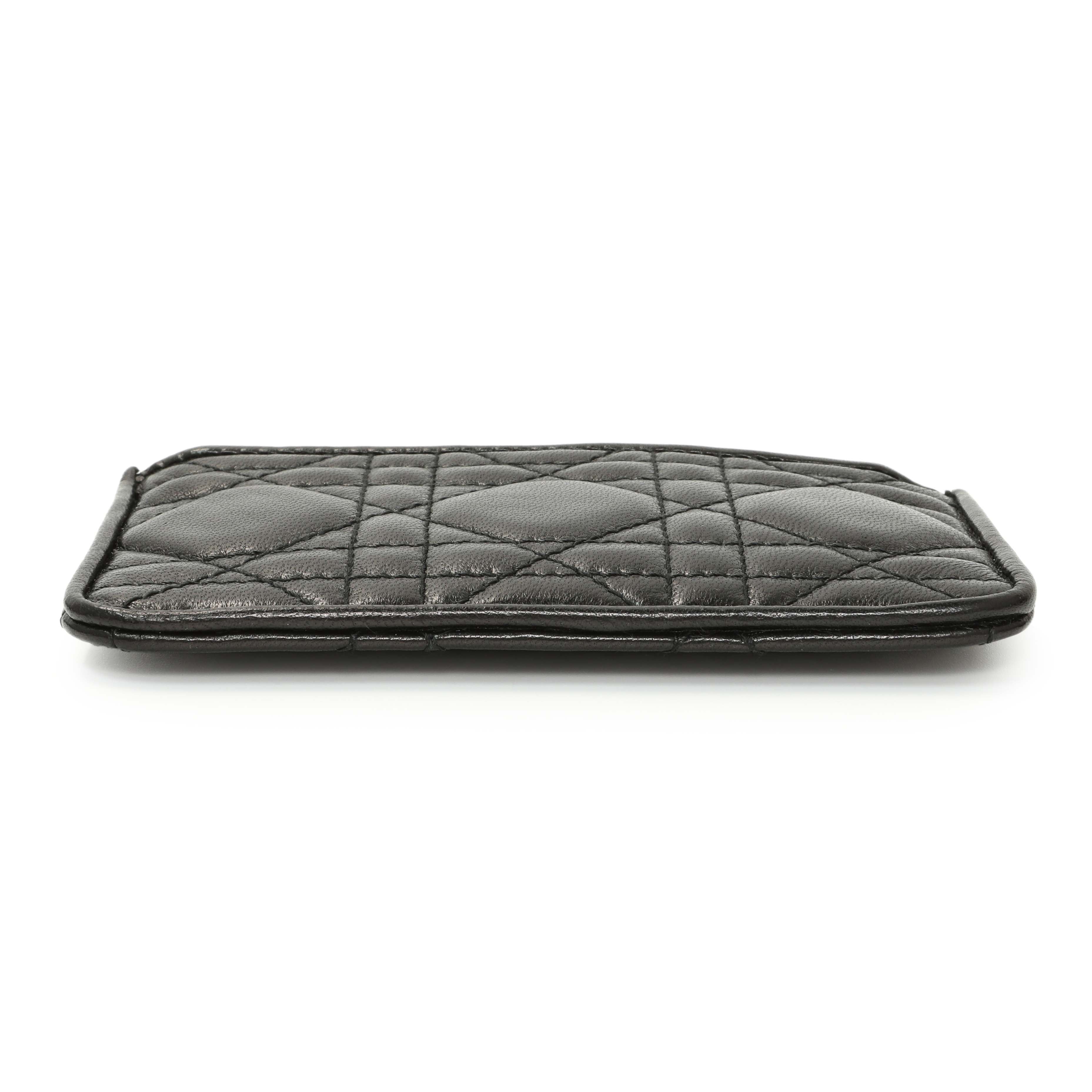 Christian Dior Black Lambskin Cannage Lady Dior Zipped Key Case