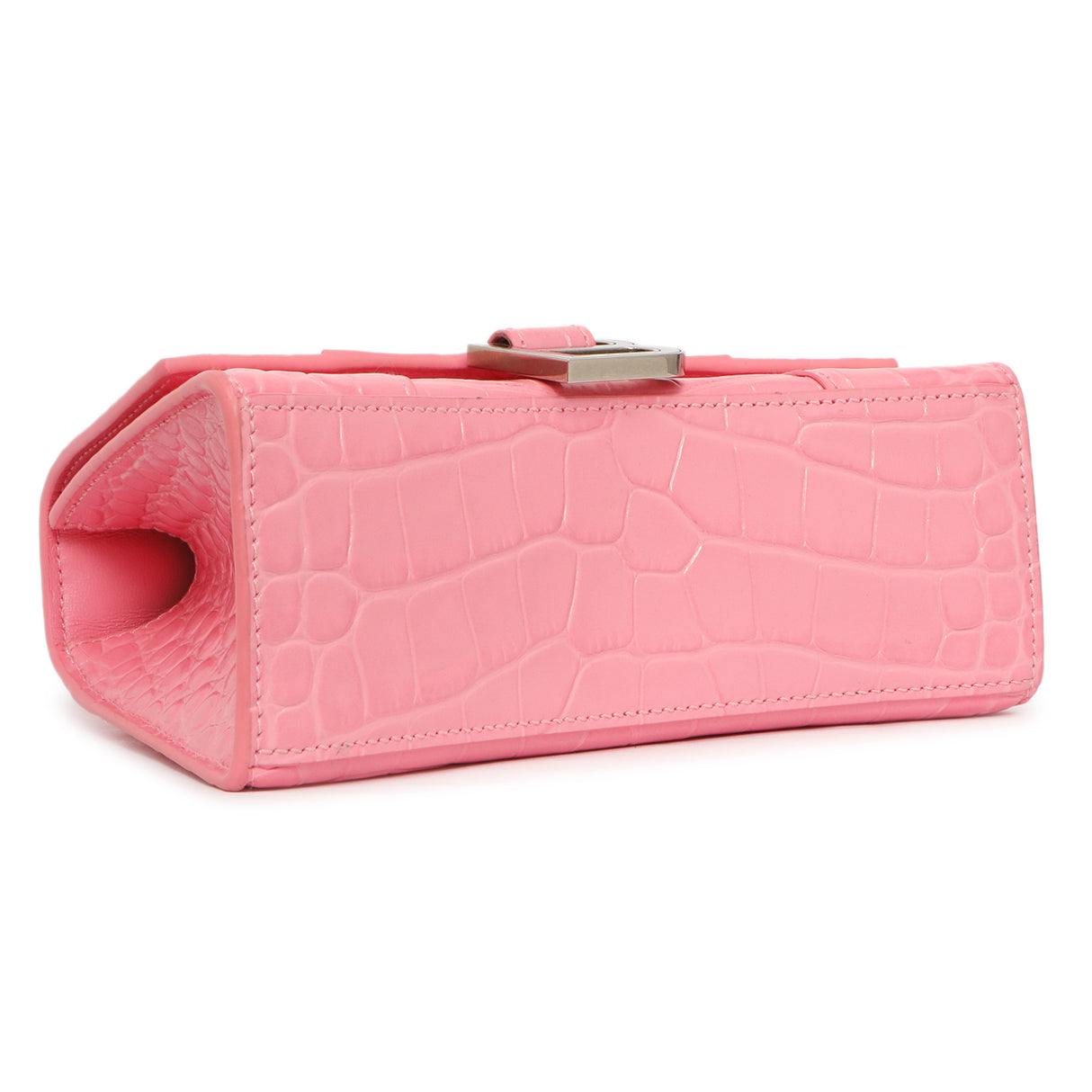 Balenciaga Sweet Pink Crocodile Embossed Hourglass Top Handle Bag XS