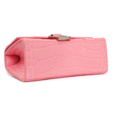 Balenciaga Sweet Pink Crocodile Embossed Hourglass Top Handle Bag XS