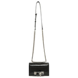 Alexander McQueen Black Shiny Crocodile Embossed Calfskin Knuckle Jeweled Shoulder Bag