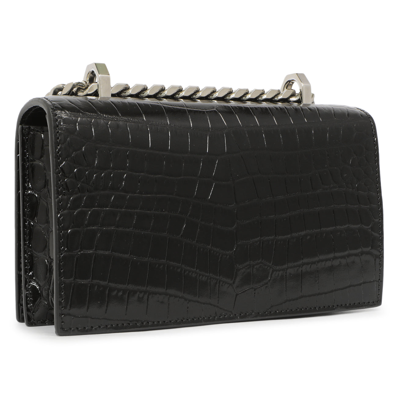 Alexander McQueen Black Shiny Crocodile Embossed Calfskin