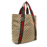 Gucci GG Monogram Medium Web Handle Vertical Tote Dark Brown Handbags Gucci