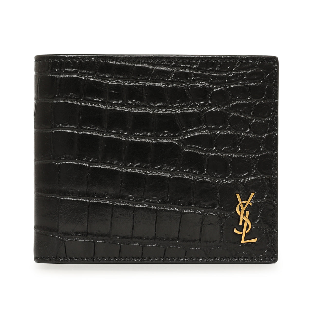 Saint Laurent Black Crocodile Embossed Tiny Cassandre East/West Wallet