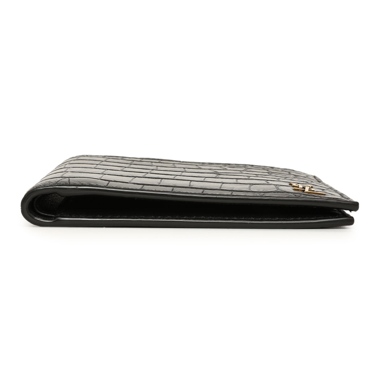 Saint Laurent Black Crocodile Embossed Tiny Cassandre East/West Wallet