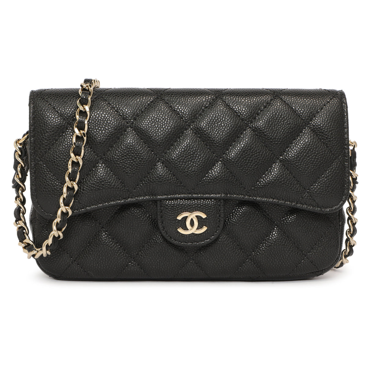 Chanel Black Caviar Quilted Flap Phone Holder With Chain