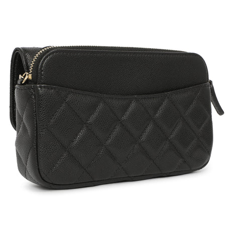 Chanel Black Caviar Quilted Flap Phone Holder With Chain