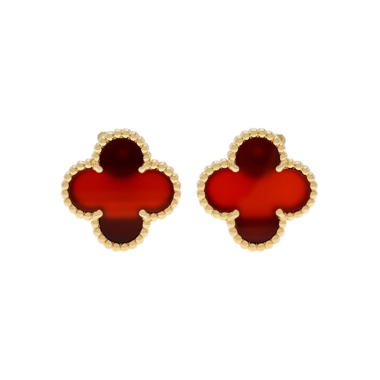 Van Cleef & Arpels 18K Yellow Gold Carnelian Vintage Alhambra Earrings Designer Jewellery Van Cleef and Arpels