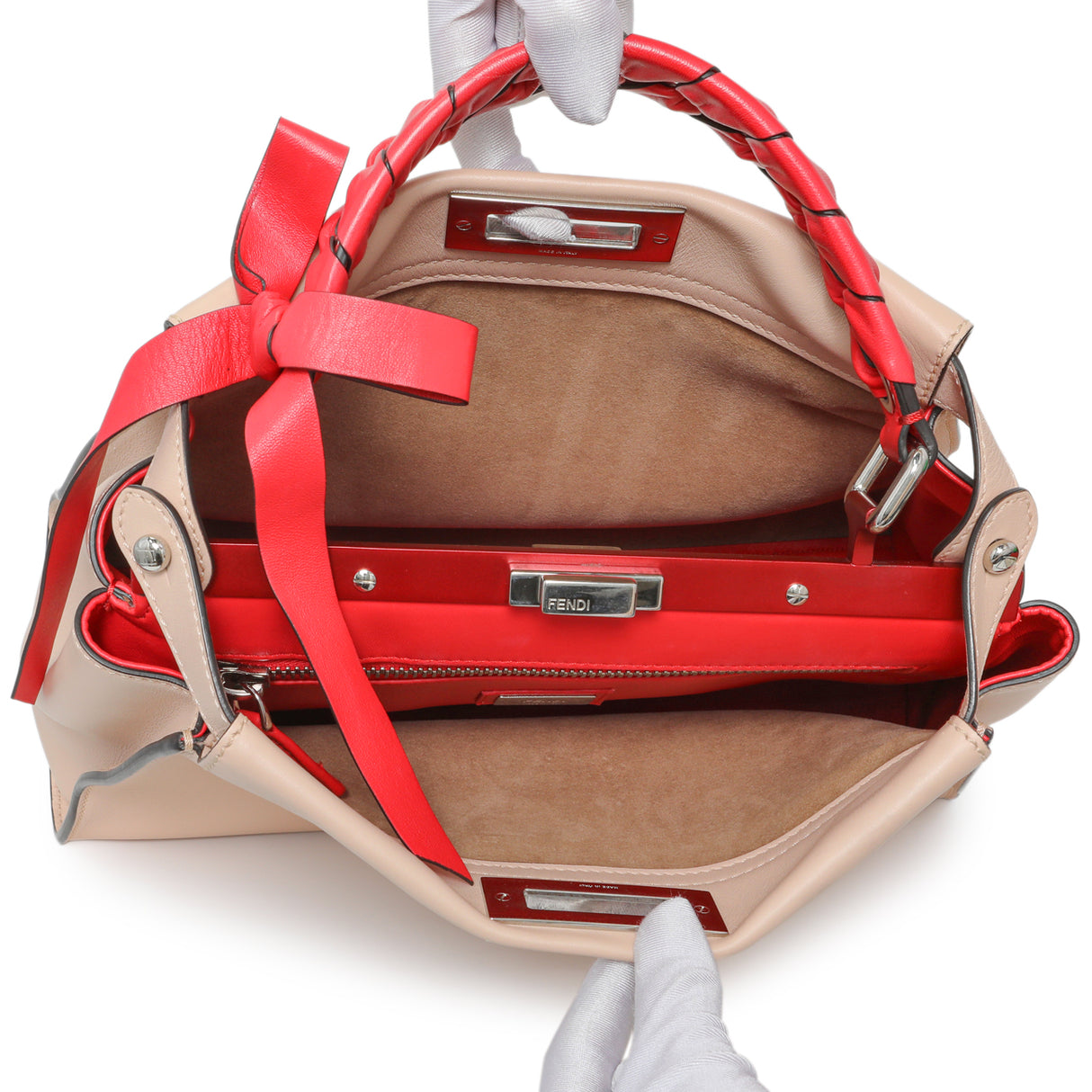 Fendi Rosa Plaster Vitello Medium Peekaboo Iconic Satchel Handbags Fendi