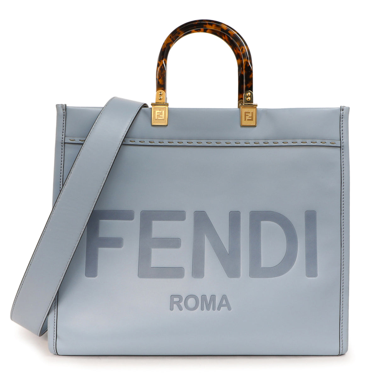 Fendi Azzurro Baby Vitello King Plexiglass Medium Sunshine Shopper Tote