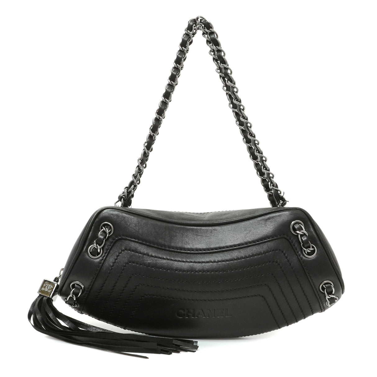 Chanel Black Lambskin Lax Tassel Shoulder Bag Handbags Chanel