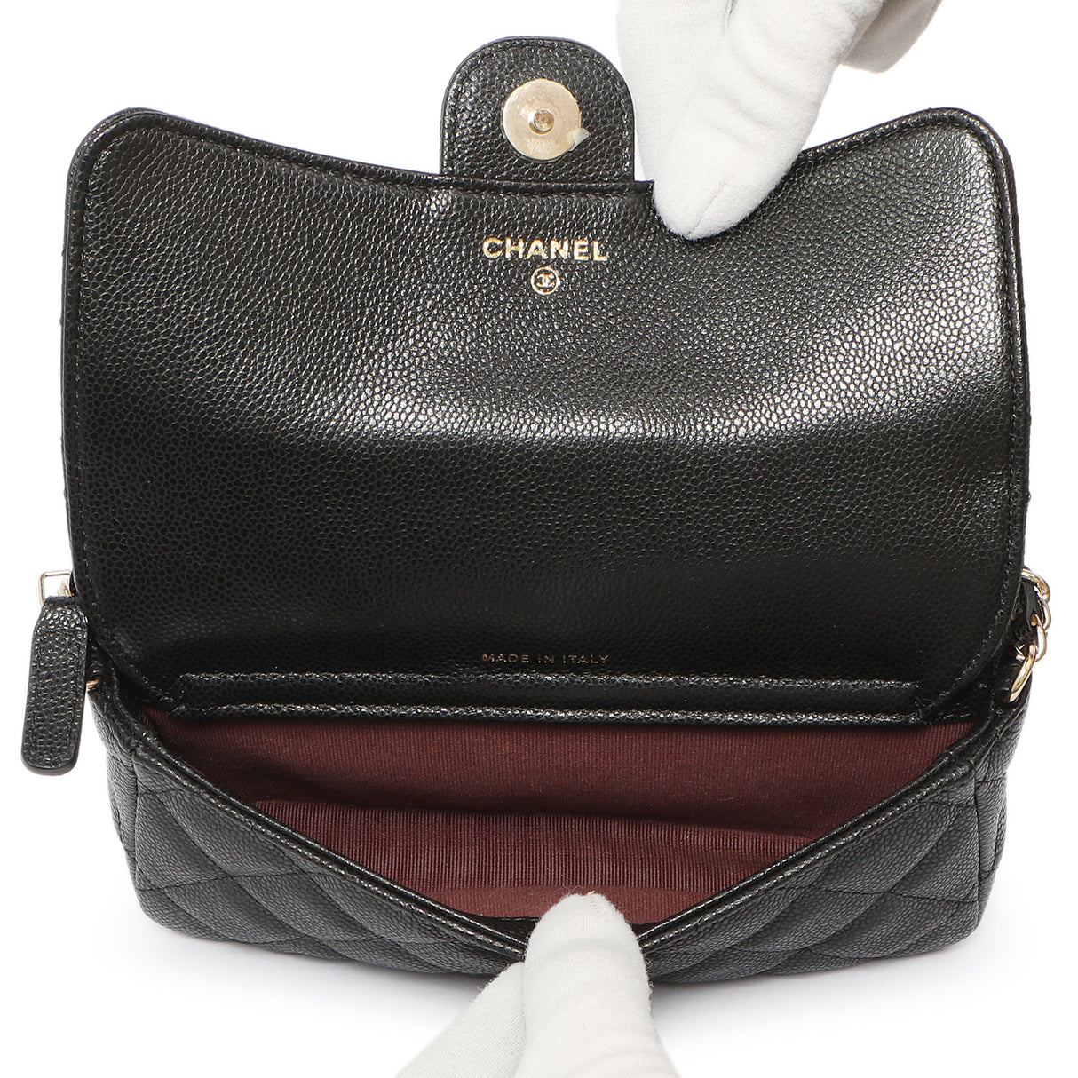 Chanel Black Caviar Quilted Flap Phone Holder With Chain