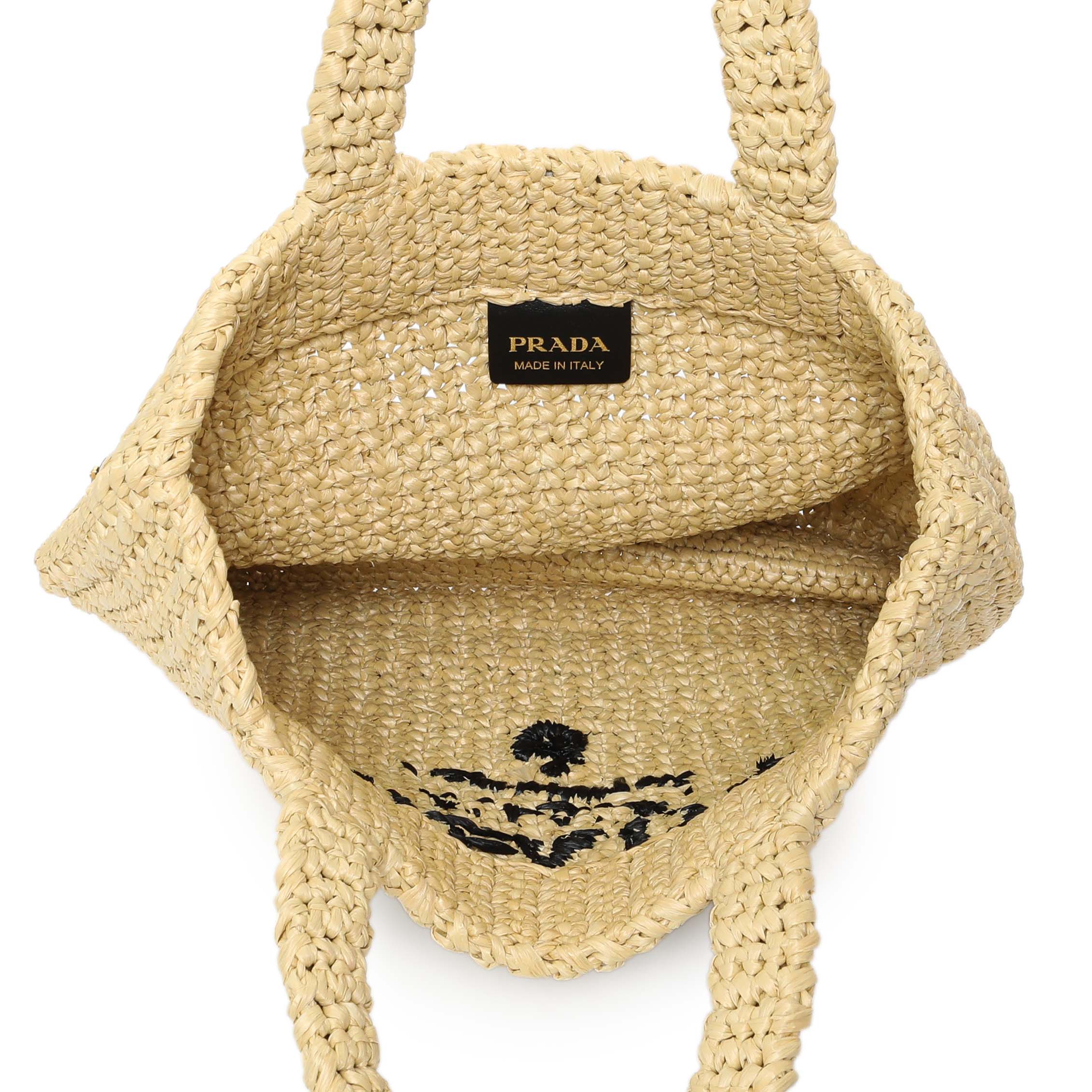 Prada Natural Yarn Raffia Effect Crochet Small Logo Tote – Modaselle