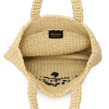 Prada Natural Yarn Raffia Effect Crochet Small Logo Tote Handbags Prada