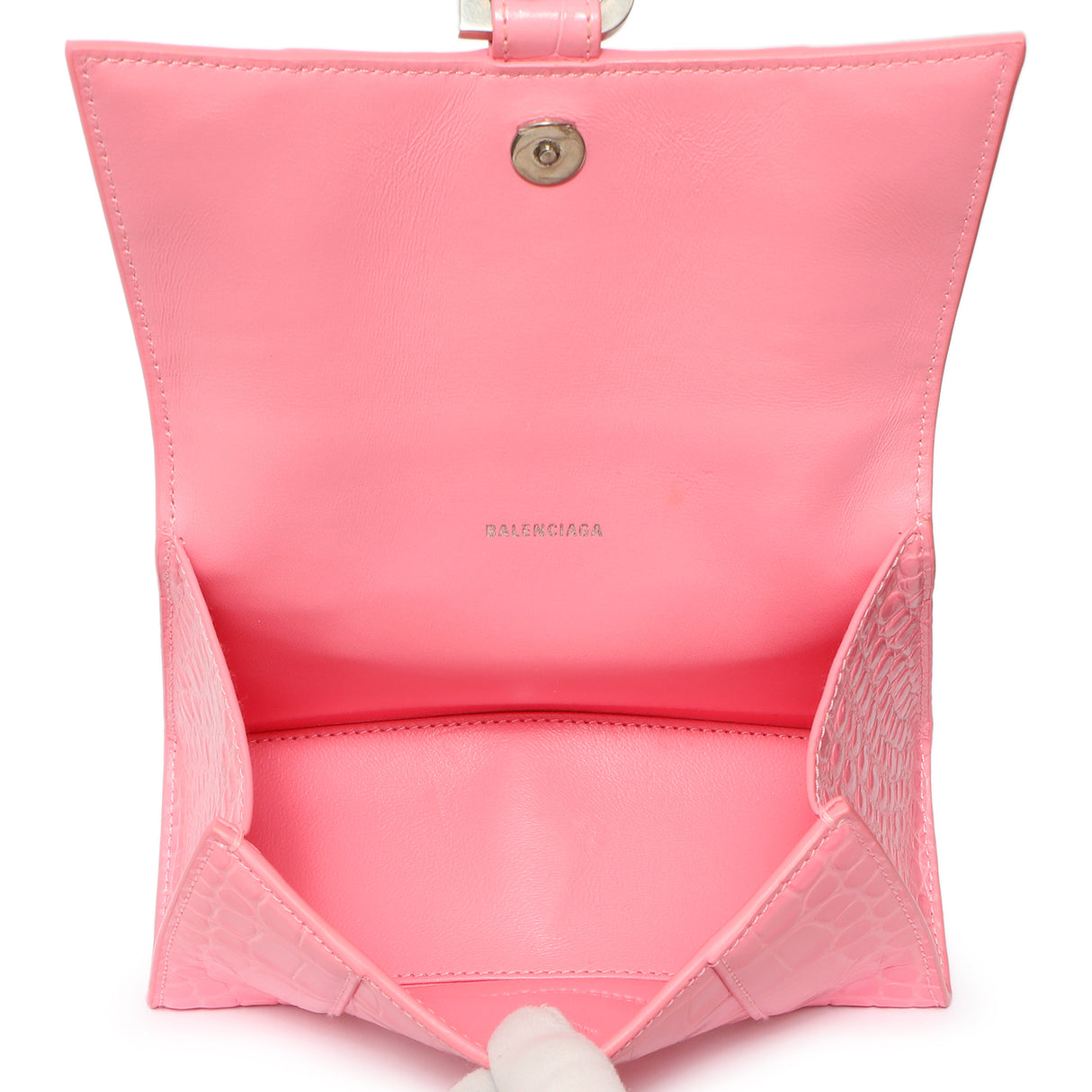 Balenciaga Sweet Pink Crocodile Embossed Hourglass Top Handle Bag XS