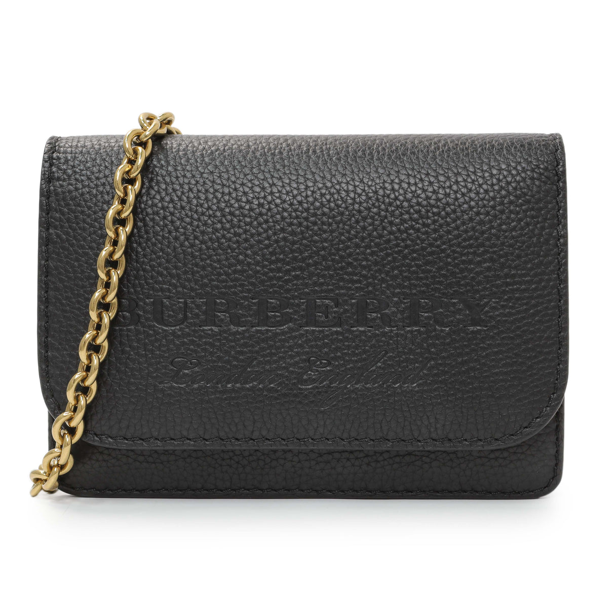 Burberry Black Pebbled Leather Hampshire Wallet On Chain Handbags Burberry