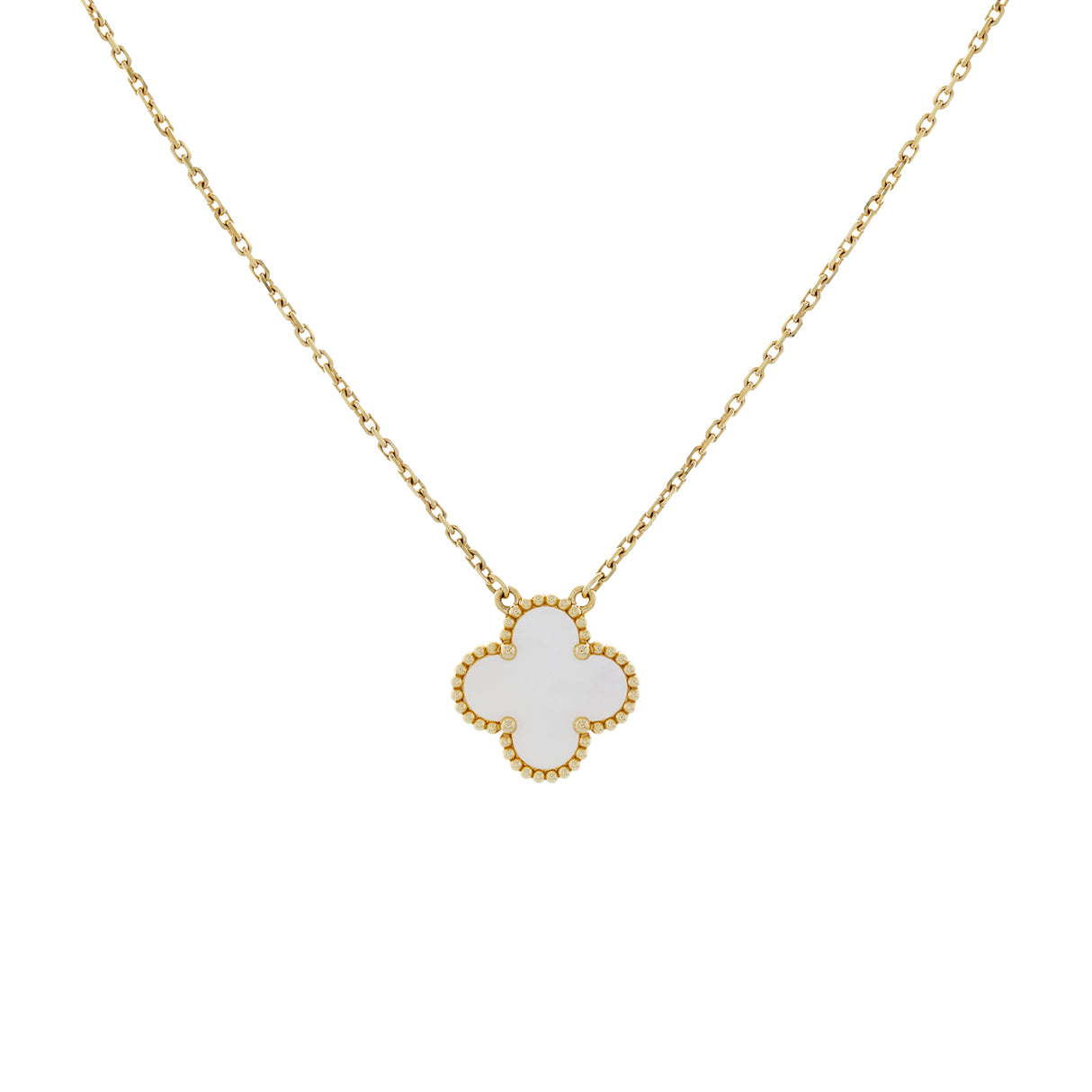 Van Cleef & Arpels 18K Yellow Gold Mother of Pearl Vintage Alhambra Pendant Necklace Designer Jewellery Modaselle