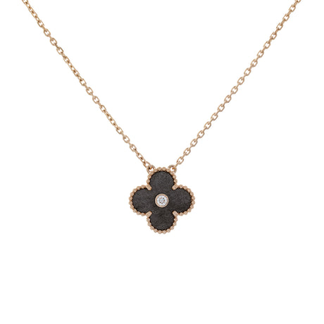 Van Cleef & Arpels 18K Rose Gold Diamond Obsidian Vintage Alhambra Pendant Necklace Designer Jewellery Van Cleef and Arpels
