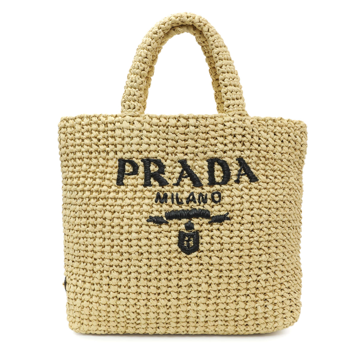 Prada Natural Yarn Raffia Effect Crochet Small Logo Tote Handbags Prada