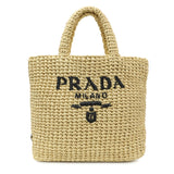 Prada Natural Yarn Raffia Effect Crochet Small Logo Tote Handbags Prada