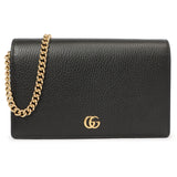 Gucci Black Calfskin Mini GG Marmont Chain Wallet