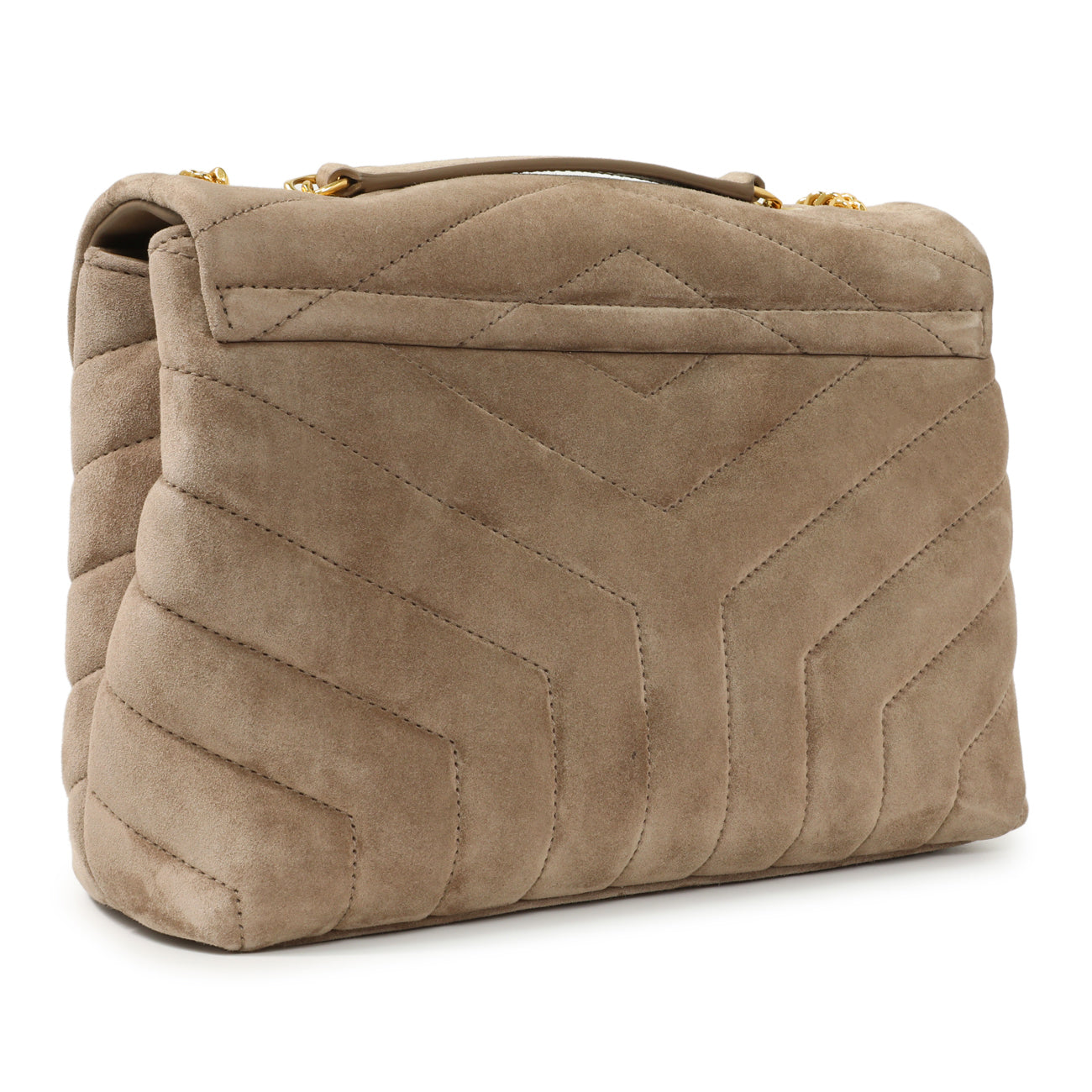 Saint Laurent Beige Suede Y Quilted Monogram Small Loulou Chain