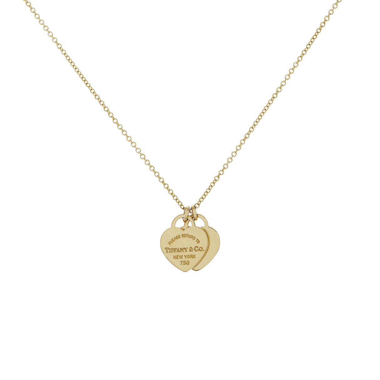 Tiffany & Co. 18K Yellow Gold Mini Double Heart Tag Pendant Designer Jewellery Tiffany and Co